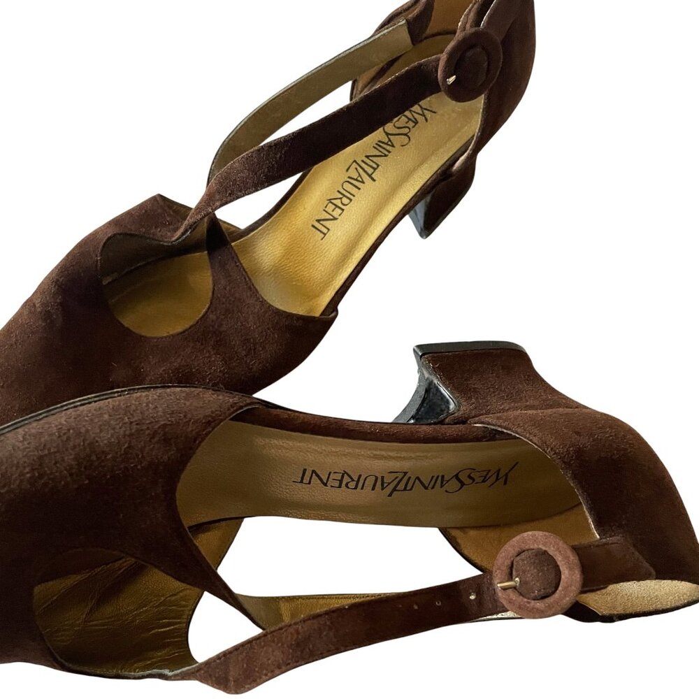 Rare YSL Yves Saint Laurent Brown Vintage Luxury Couture Suede Heels 8N